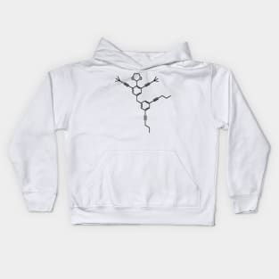 Dancing Molecule carbon Benzene. Physics Maths. 2-(2,5-Bis(3,3-dimethylbut-1-yn-1-yl)-4-{[3,5-di(pent-1-yn-1-yl)phenyl]ethynyl}phenyl)-1,3-dioxolane Kids Hoodie